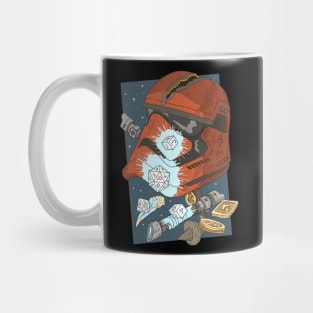 dungeon dice and light swords. Sci fi helmet. Mug